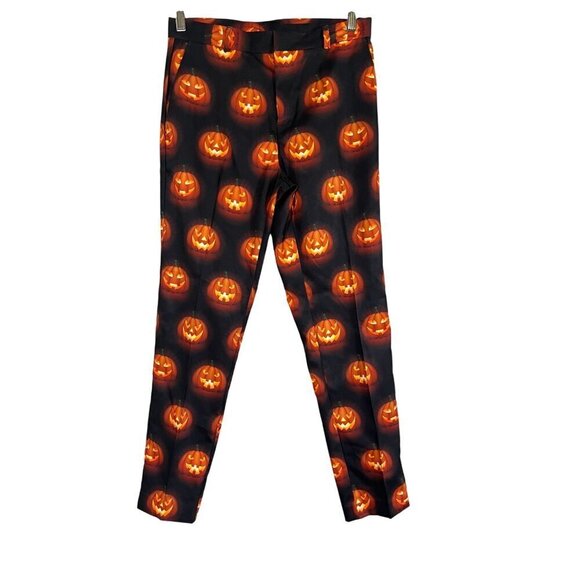 H&M Pant Men Black Halloween Costume Work Wear Orange Pumpkin Straight Modern 80 - Picture 1 of 9